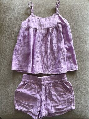 Cat & Jack Girls Purple Cotton Gauze 2-Piece Tank & Shorts Set